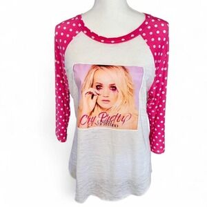 UPCYCLED CARRIE UNDERWOOD HOT‎ PINK POLKA DOT JERSEY BAND SHIRT LADIES LARGE